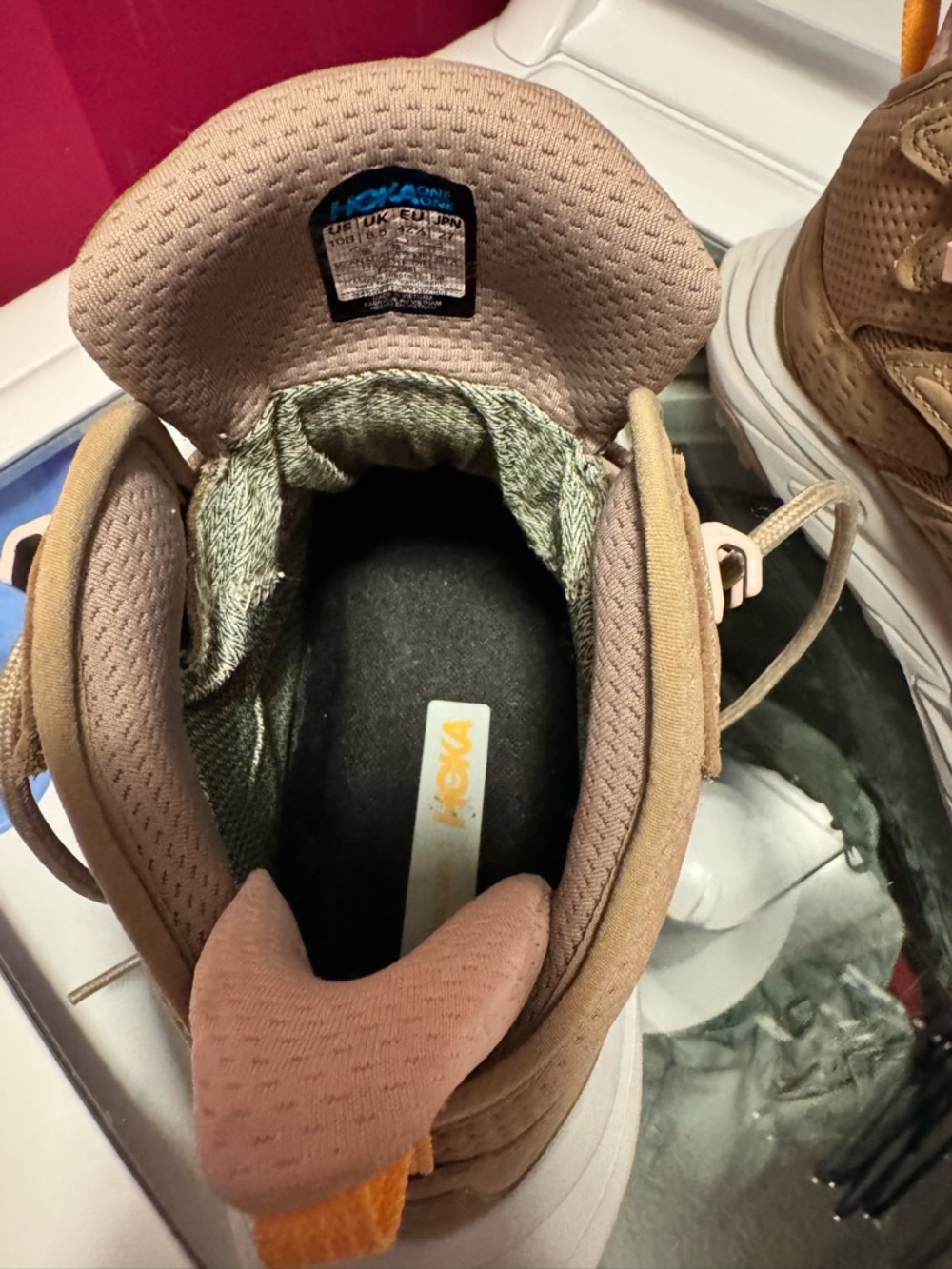 Hoka Beige Tan Athletic Trail Shoe with White Sole - Picture 8 of 10